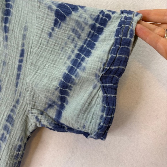 Pure Jill Women's Sz XL Blue Tie Dye Gauze Cotton V Neck Short Sleeve Top Blouse - Picture 6 of 7